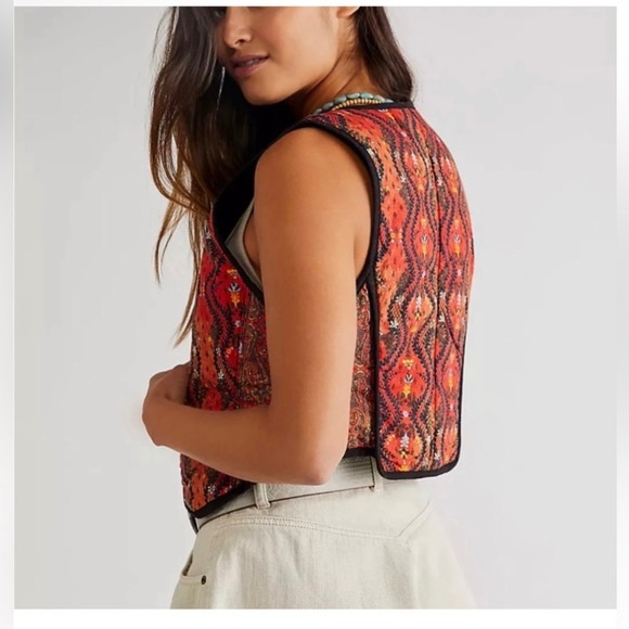 Free People Gemini Quilted Paisley Vest Boho Indie Western Women's Large - Picture 2 of 6